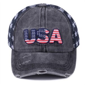 Eenkleurig gestikt netstof met sterpatroon Driedimensionaal borduursel van de Amerikaanse vlag Verwassen vintage baseballpet in eenvoudige stijl Geschikt voor gebruik buitenshuis, op straat en op reis