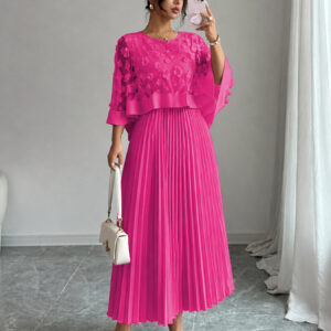 Elegante A-lijn geplooide jurk met geappliceerde mesh-panelen, vakantie-outfits dames, zomeroutfits voor dames