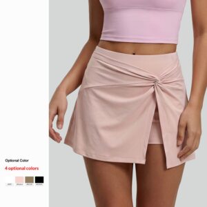 Geplooide tennisrok met hoge taille en gedraaid ontwerp voor de zomer, anti-schurende yoga minirok met zakken