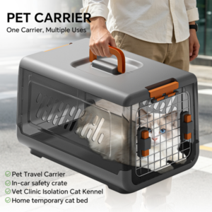 Grijze luchtvaart afgesloten kattenbak met handvat, ruim anti-tracking kattentoilet, ideale keuze voor binnenkatten en reizen