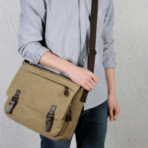 Heren canvas leren tas Messenger Satchel Militaire reis Cross Body schoudertas