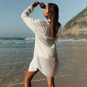 Kant getrimd blousestijl badpak Cover Up Womens zonbeschermend strandvest