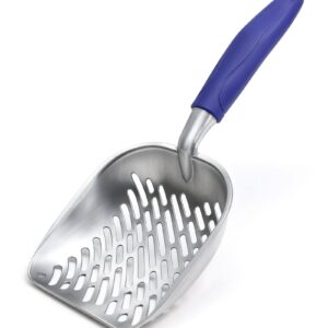 Kattenbakschep, Kitty Metal Scooper, zware aluminium diepe zeef met lange steel, roestvrij duurzame kittenkakschep voor reizen en kleine kattenbak
