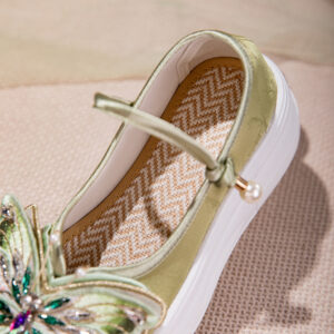 Mary Jane-schoenen met 3D-vlinderplatform - Zoete geborduurde canvas flats met zachte zool, ademende zomerschoenen die in hoogte toenemen voor dames