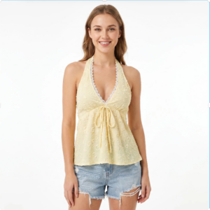 Nieuwe V-hals Backless Halter Top Vakantiestijl Sexy Hot Girl Jacquard Zomertop