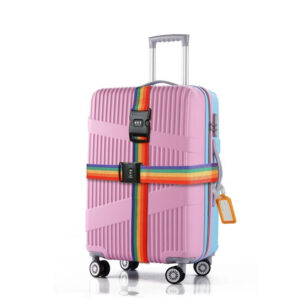 Set van 2 gekleurde bagageriemen met TSA-slot + 2 oranje bagagelabels voor reistassen - Feestaccessoireset