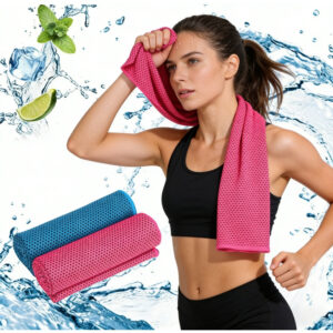 Set van 2 koelhanddoeken - hemelsblauw + magenta, sportieve microvezel koelhanddoek voor fitness en yoga, verfrissende actieve handdoek voor trainingen en accessoireset voor buitenfeesten