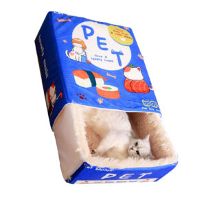 Snackbox Kattenbed Cartoon Rechthoekig Volledig gesloten Vier seizoenen Universeel Multifunctioneel Zacht huisdierbed voor thuisreizen Blauw