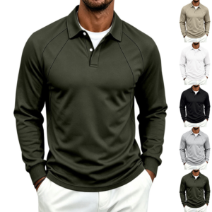 Sport effen herenpoloshirt met lange mouwen met reversknop