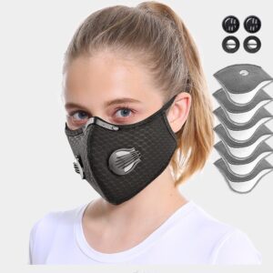 Sportfiets-gezichtsmasker met actief koolstoffilter, ademhalingsventielen, wasbaar