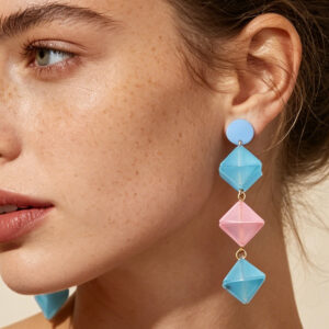 Summer Vitality Macaron Color-Block Matte vierkante driedimensionale oorbellen