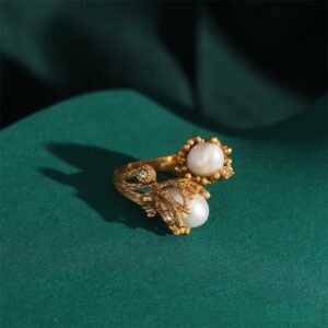 Vintage barokke parel Magnolia open ring - retro bloemen statement sieraden voor vrouwen zomeraccessoire