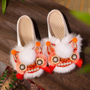 Zhensheng Happy Dongguofeng Tijgerkopschoen voor dames, volwassenen, zomer nieuw ontwerp, thuisoutfit sandalen, traditionele Chinese nieuwe stijl hoofdwikkel halve sandalen