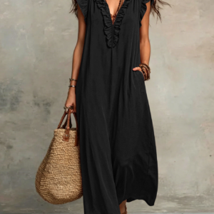 Zomer casual losse V-hals vakantie-stijl jurk met fladdermouwen