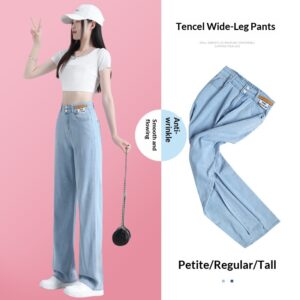 Zomer dunne hoog getailleerde gedrapeerde wijde pijpen losse tencel zachte denim jeans voor dames