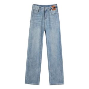 Zomer dunne nieuwe rechte broek met hoge taille en wijde pijpen in lichte kleur, op maat gemaakt voor langere figuren, gemaakt van tencel