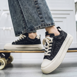 Zomer lage canvas skateschoenen voor heren, platform antislip ademende trendy sneakers voor woon-werkverkeer