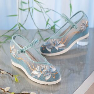 Zomer mesh geborduurde schoenen - ademende zachte zool verborgen wig canvas schoenen, vintage stijl geborduurde zomersandalen voor dames