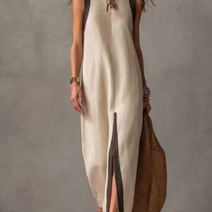 Zomer nieuwe dames casual chique mouwloze splitjurk met kleurblokken
