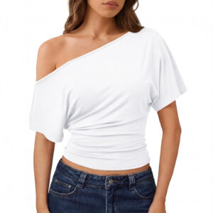 Zomer off-shoulder effen kleur dameskleding met korte mouwen
