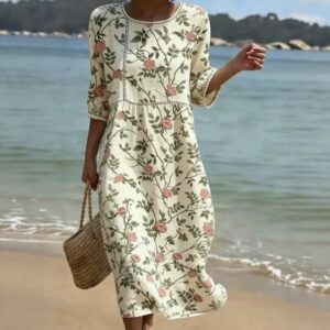 Zomerjurk met abstracte middentaille en print voor dames