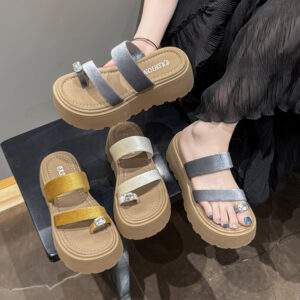 Zomerse sandalen met strass-platform en teen, dikke zool in sprookjesstijl, casual veelzijdige strandslippers