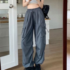 American-style Vintage Work Pants For Men And Women, Summer Versatile Straight-leg, Drapey, Cuffed, Loose Wide-leg Casual Pants-Dark Gray