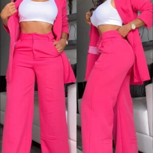 Cross-Border European And American Foreign Trade Summer Women's Clothing Elegant Solid Color Split-Sleeve Lapel Blazer Straight-Leg Pants Suit For Women
