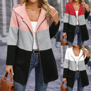 Dames casual mode losse contrasterende kleur driekleurige stiksels capuchon dameskleding