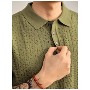 Effen kleur herengebreide top met korte mouwen en halve mouwen