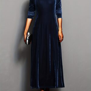 European And American Style Velvet Long Sleeve Solid Color Elegant Casual Fashion Dress Fall Winter Long Dress For Women