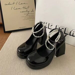 Franse Fairy Style waterdichte platform hoge hakken met dikke zolen voor dames, Mary Jane schoenen, dikke enkele bestelling schoenen met één knop