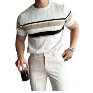 Gebreide casual top met korte mouwen en kleurblokken voor heren