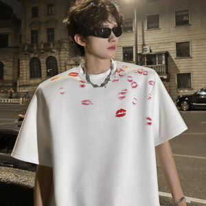 High-street T-shirt met korte mouwen en gewatteerde schouders voor heren, gestructureerd en trendy met een losse pasvorm