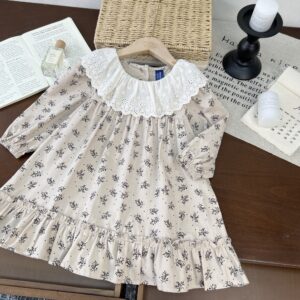 Met kant getrimde nieuwe, op Instagram geïnspireerde jurk met bloemenprint in Koreaanse stijl voor babymeisjes