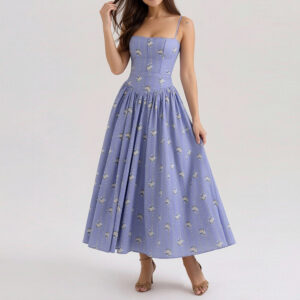 New Summer Women's Clothing, Cross-Border European And American Dresses, Elegant Printed Flared Strap Dress