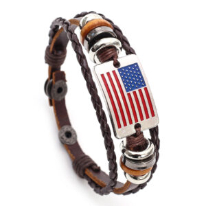 Retro nationale vlag geweven leren armband voor heren