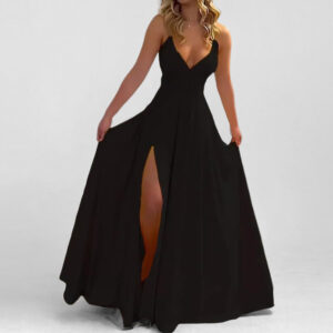 Summer New Women's Clothing European And American Cross-Border Style Spaghetti Strap Dress Fashionable Sexy Slit Solid Color Long Dress