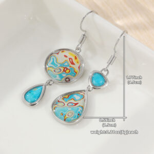 Vintage kleurrijke abstracte steen asymmetrische drop oorbellen zilverkleurige messing vrouwen Boho dagelijkse mode-sieraden