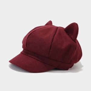Winter en herfst wollen schattige kattenoren achthoekige barethoed, trendy en vintage mode, pure kleur schilderhoed, casual baseballpet in Britse stijl