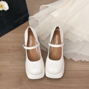Women Patent Platform Mary Jane Pumps Round Toe Buckle Strap Block High Heel Party Dress Shoes