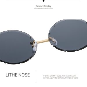 2 stuks randloze ovale zonnebril voor dames Uv400 beschermende gradiëntlens Brillen delicate bloem metalen decor houten textuur tempel geschikt voor strandreizen feest en dagelijkse mode-matching.