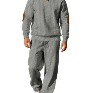 Amazon Cross-Border New European And American Men's Casual Trousers With Stand Collar, Versatile Jacquard Ribbed Knitwear Autumn Suit For Men