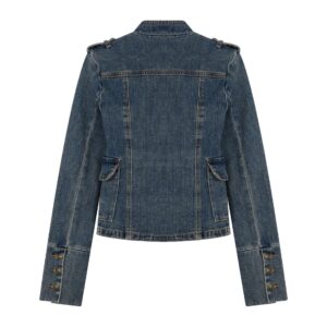 Amerikaanse stijl retro court-stijl denim jack met taillekoord voor dames