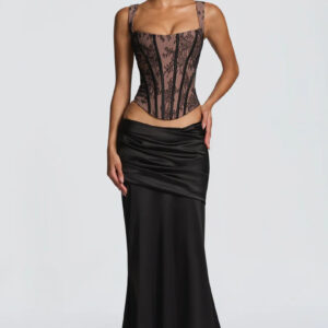 Back-tie Strap Camisole And Pleated Sheath Skirt Two-piece Set