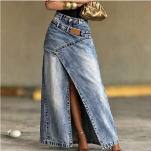Cross-border Independent Website Amazon New Design Layered Washed Denim Half-length Skirt For Women