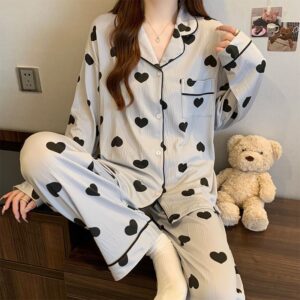 Dames herfstpyjamaset met lange mouwen en vest