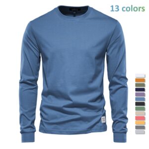 Herfst Trendy Lange mouwen Nieuwe Europese stijl Heren Effen Kleur Lange mouwen Top High Street Heren Hong Kong-stijl Katoenen binnen-T-shirt