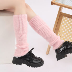 Herfst Winter Effen Gebreide Fuzzy Sok Covers Vrouwen Verdikte Warme Y2K Stijl Fleece Gevoerde Pluizige Bont Beenwarmers Kuit sokken