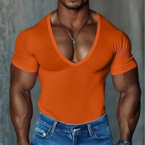 Independent Station European And American Men's Short-Sleeved V Neck T-Shirt Amazon Men's Slim-Fit Pure Color Casual T-Shirt Short-Sleeved Men